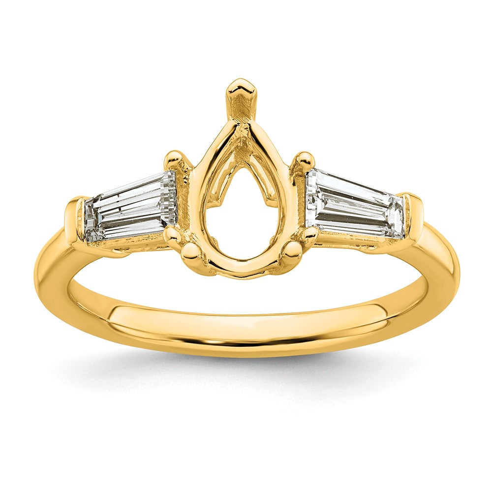 14k 1/2ct Lab Grown Dia VS+ F+ Tapered Baguette 1ct Pear Semi Eng Ring