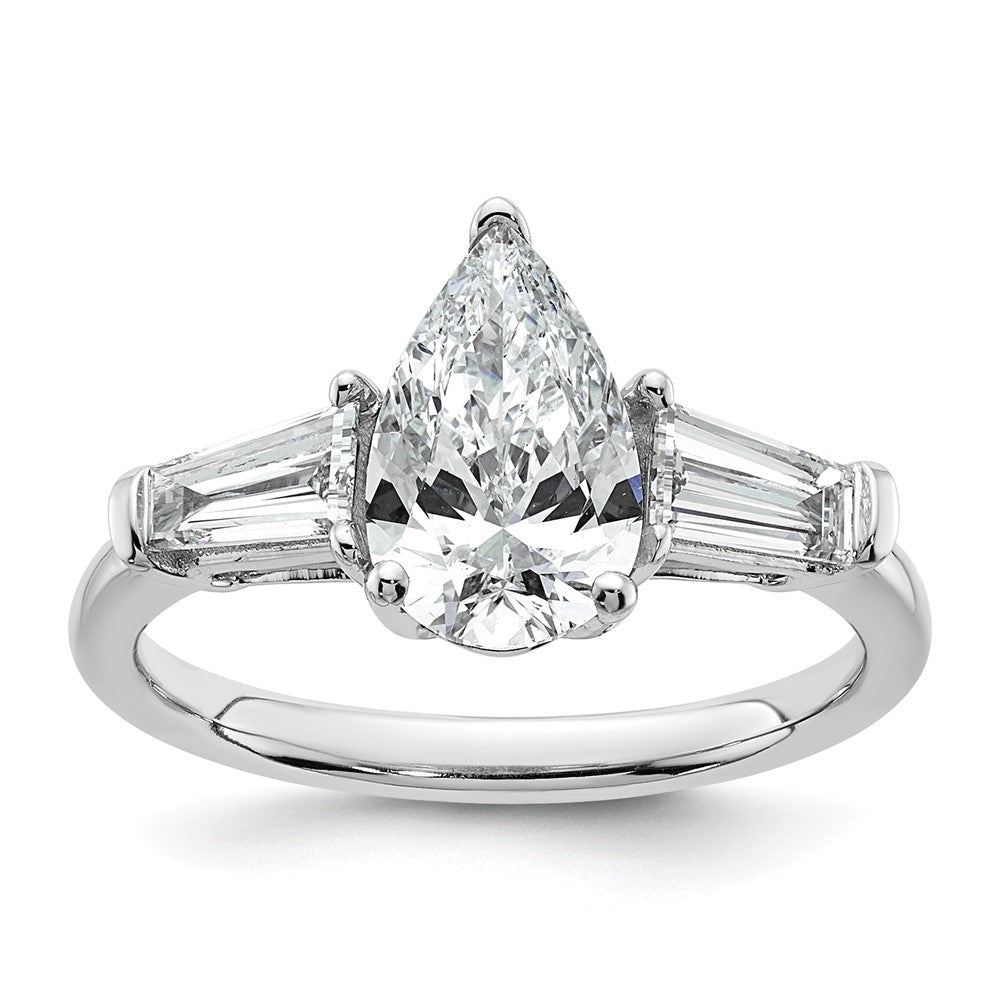 14kw 2ct Cert Lab Grown Diamond VS+ F+ Pear/Baguette Comp Eng Ring