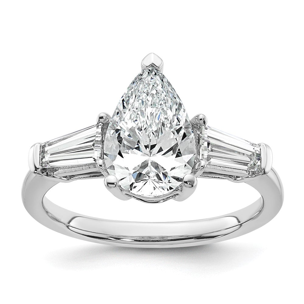 14kw 2 5/8ct Cert Lab Grown Diamond VS+ F+ Pear/Baguette Comp Eng Ring
