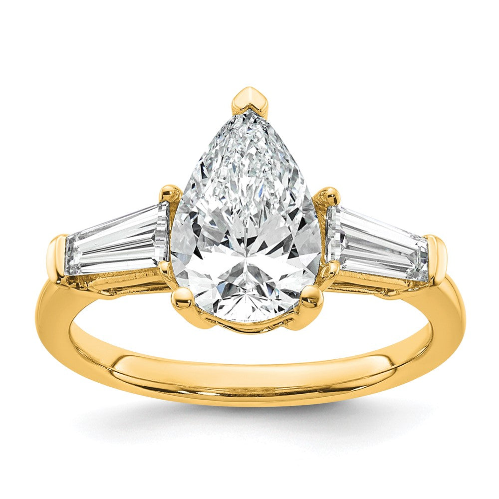 14k 2 5/8ct Cert Lab Grown Diamond VS+ F+ Pear/Baguette Comp Eng Ring