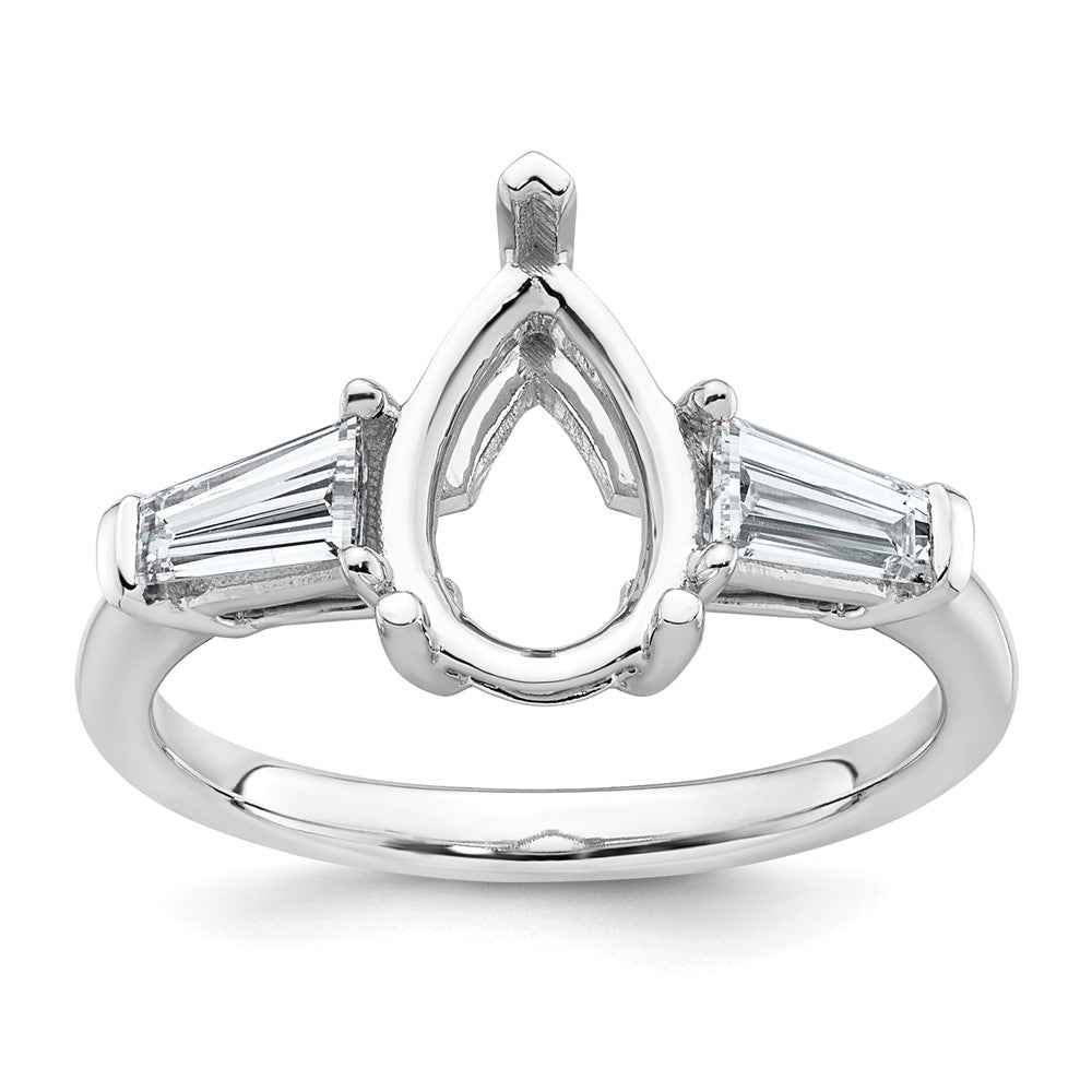 14kw 5/8ct Lab Grown Diamond VS+ F+ Baguette 2ct Pear Semi Eng Ring