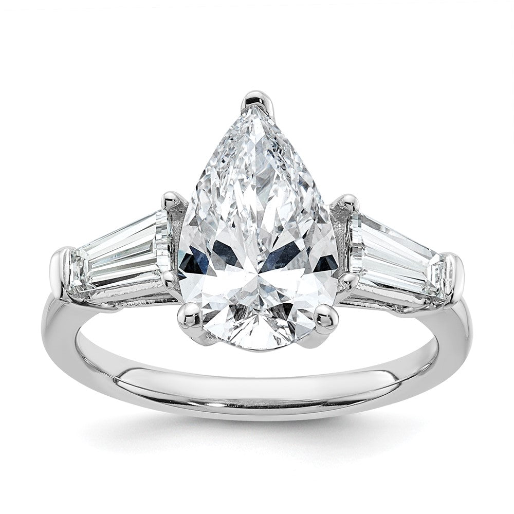 14kw 7/8ct Lab Grown Diamond VS+ F+ Baguette 2 1/2ct Pear Semi Eng Ring
