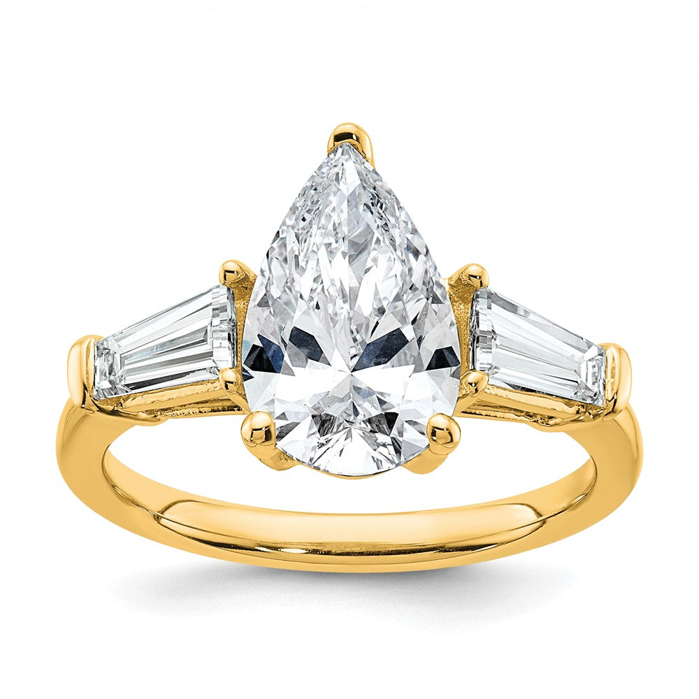 14k 3 1/3ct Cert Lab Grown Diamond VS+ F+ Pear/Baguette Comp Eng Ring