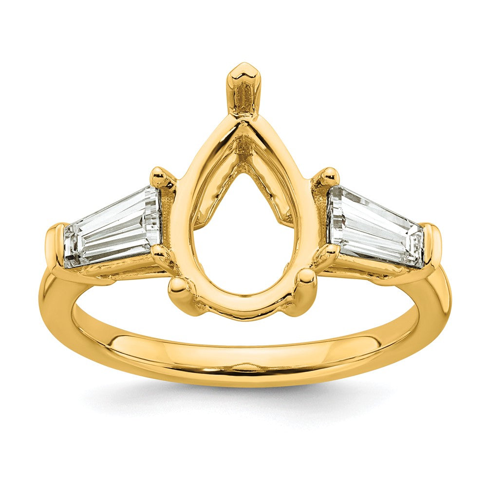 14k 7/8ct Lab Grown Diamond VS+ F+ Baguette 2 1/2ct Pear Semi Eng Ring