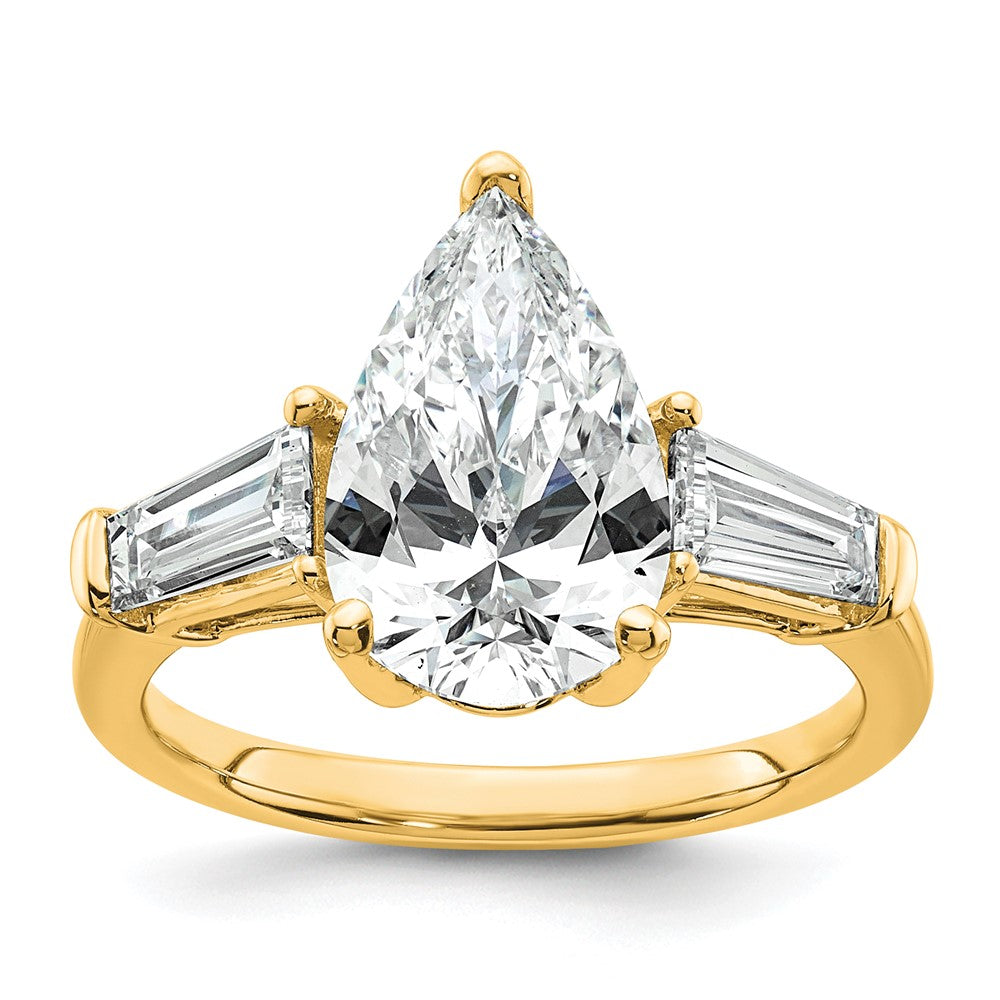 14k 3 3/4ct Cert Lab Grown Diamond VS+ F+ Pear/Baguette Comp Eng Ring