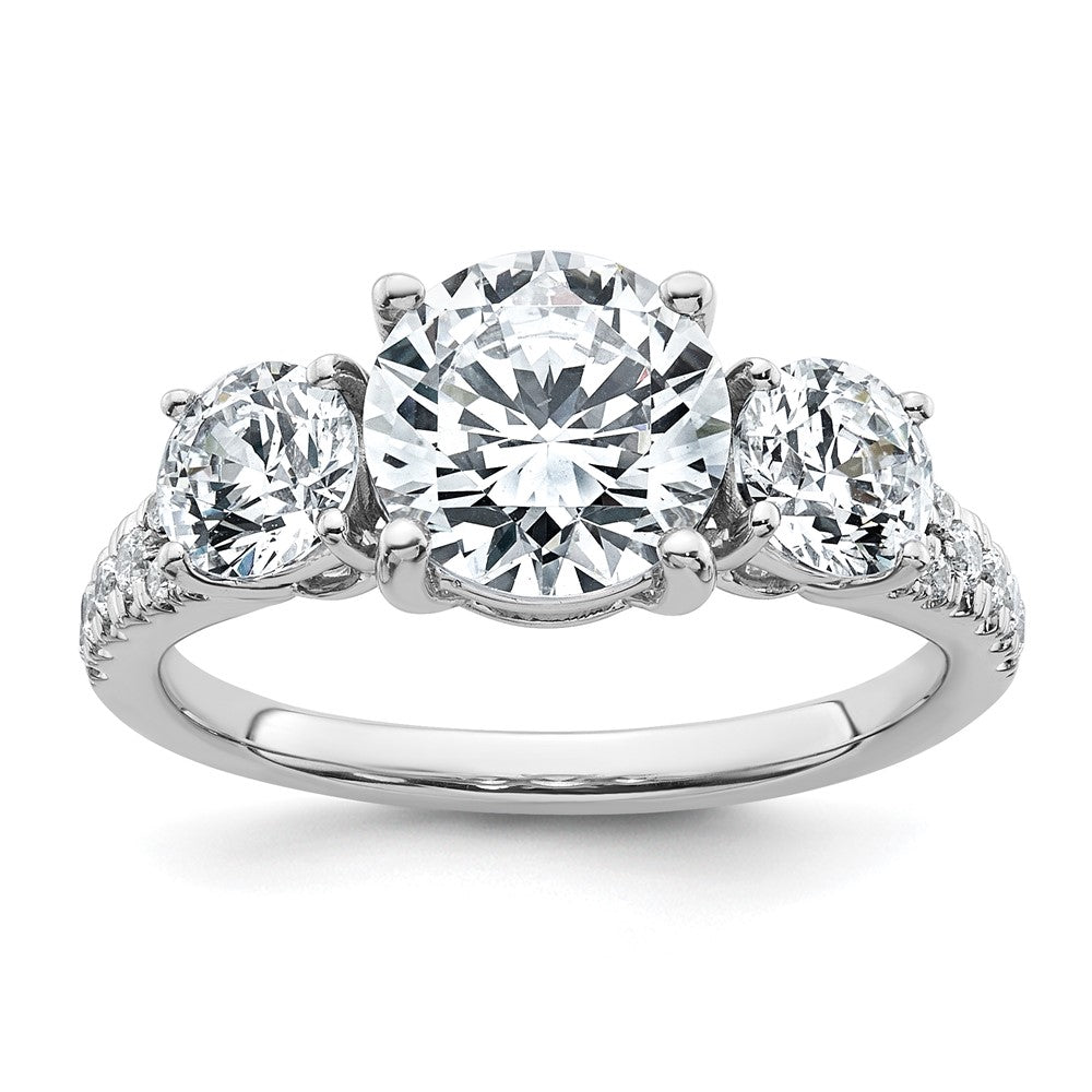14kw 3 1/5ct Cert Lab Grown Diamond VS+ F+ Round Comp 3 Stone Eng Ring