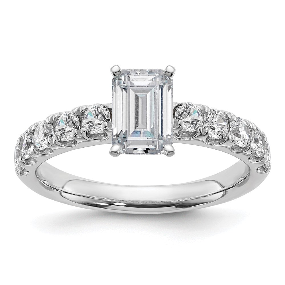 14k White Gold Cert 1 3/4ct Lab Grown Dia VS+ F+ Emerald Comp Eng Ring