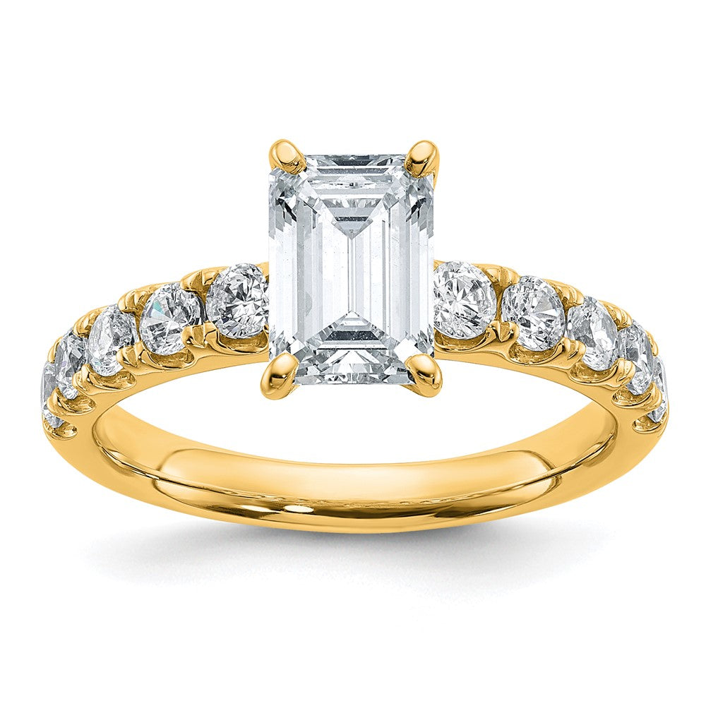 14k Cert 2 1/5ct Lab Grown Diamond VS+ F+ Emerald Comp Eng Ring