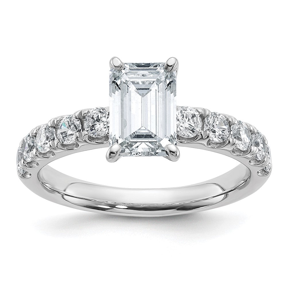 14k White Gold Cert 2 1/5ct Lab Grown Dia VS+ F+ Emerald Comp Eng Ring