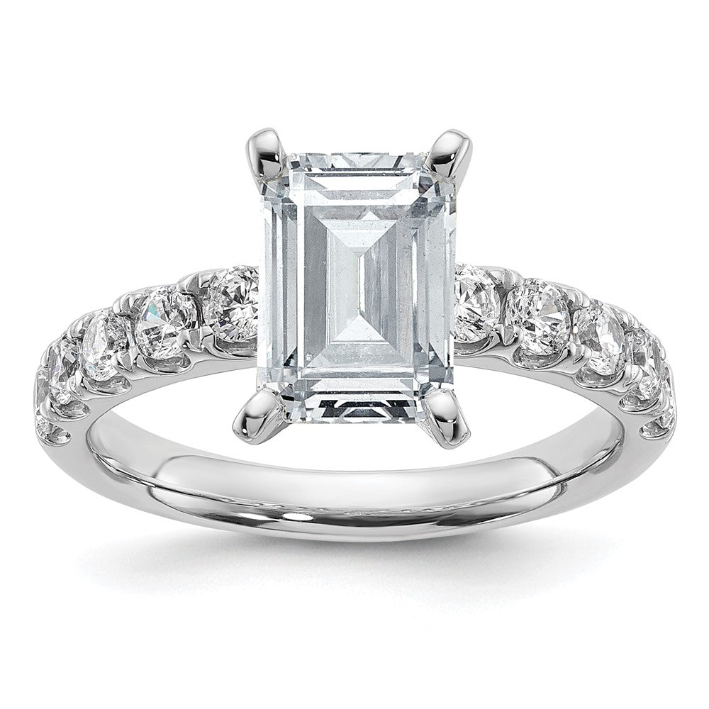 14k White Gold Cert 3 3/4ct Lab Grown Dia VS+ F+ Emerald Comp Eng Ring