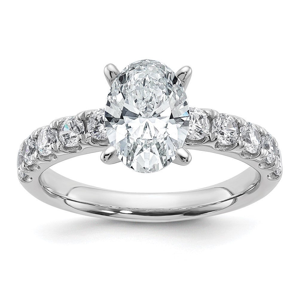 14k White Gold Cert 2 1/4ct Lab Grown Dia VS+ F+ Oval Comp Eng Ring