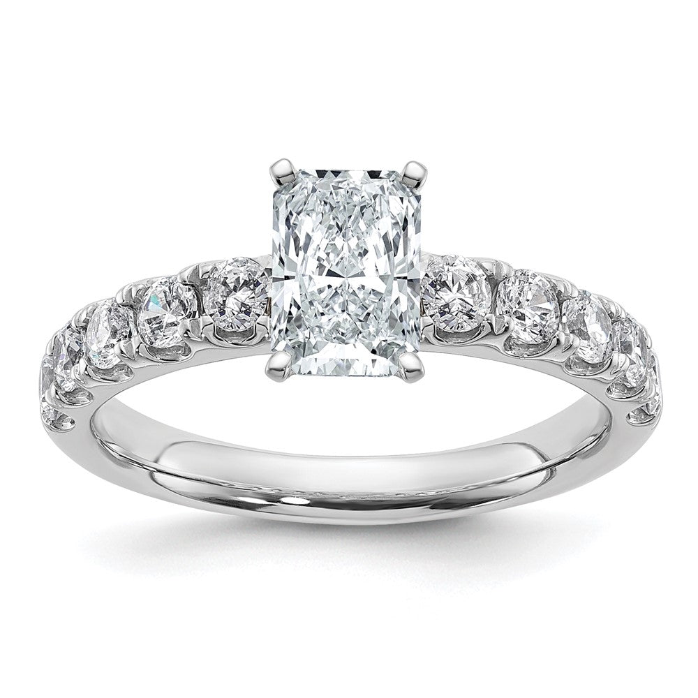 14k White Gold 1 3/4ct Cert Lab Grown Dia VS+ F+ Radiant Comp Eng Ring