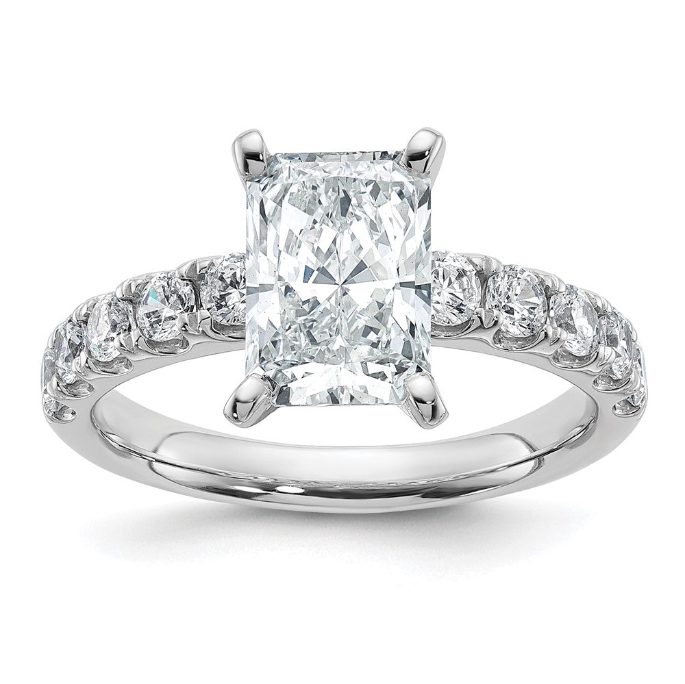 14k White Gold 3 3/4ct Cert Lab Grown Dia VS+ F+ Radiant Comp Eng Ring