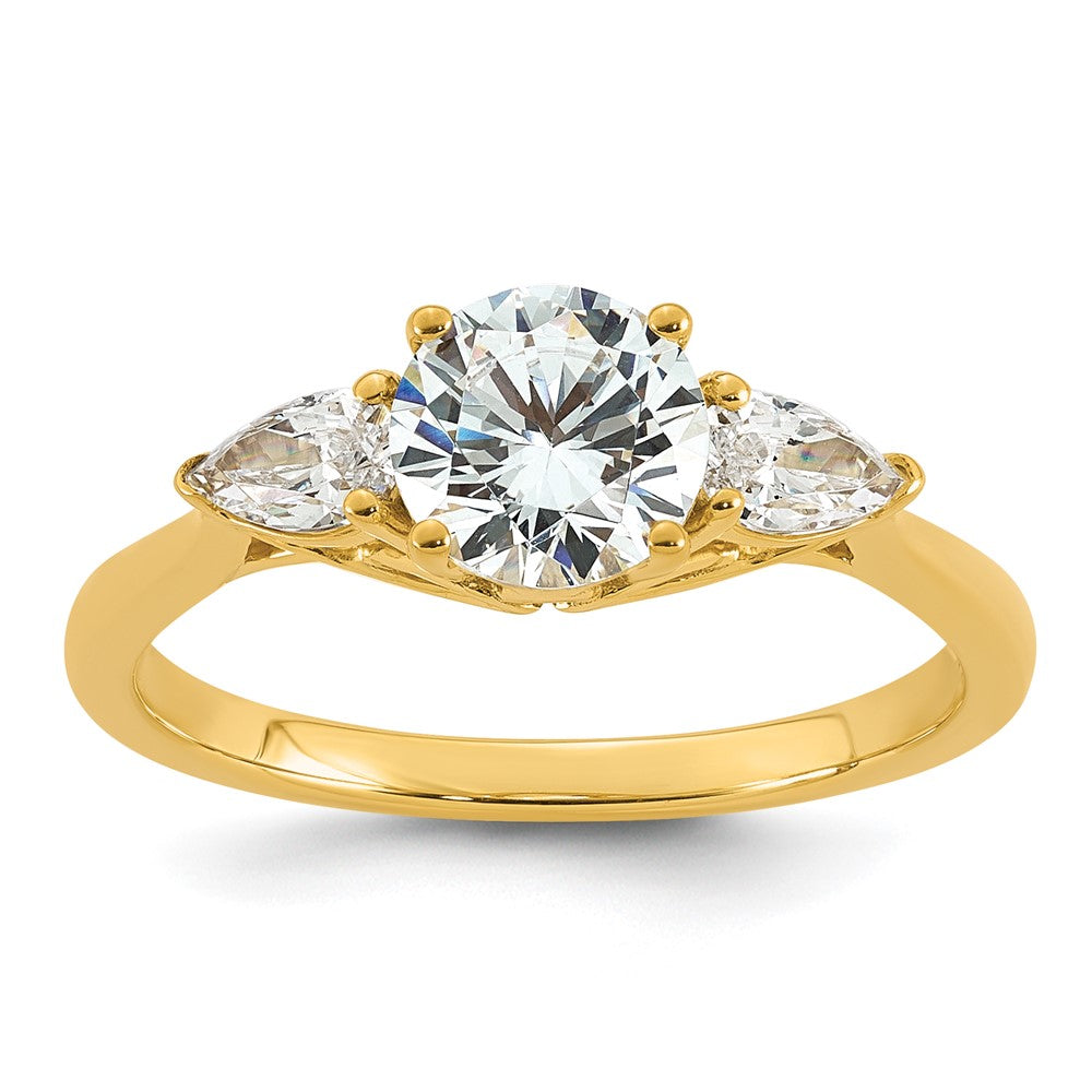 14k 1 3/8ct Cert Lab Grown Dia VS+ F+ Round w/Pear Comp 3 Stone Eng Ring