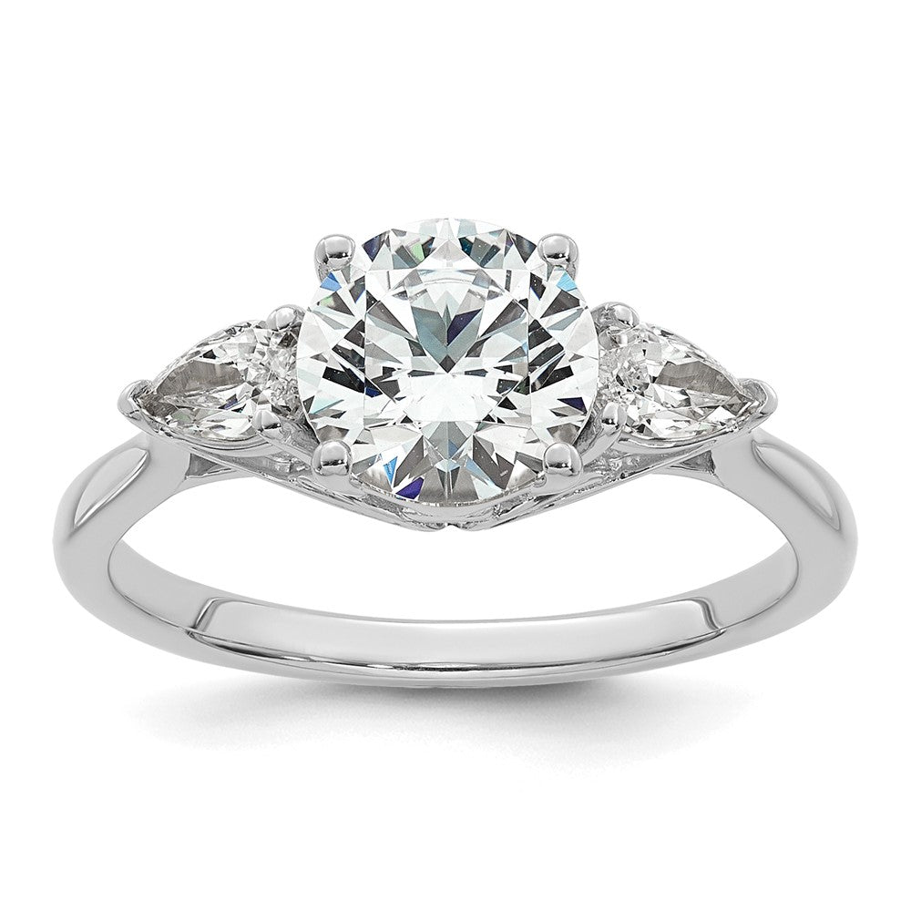 14kw 1 7/8ct Lab Grown Diamond VS+ F+ Round w/Pear Comp 3 Stone Eng Ring