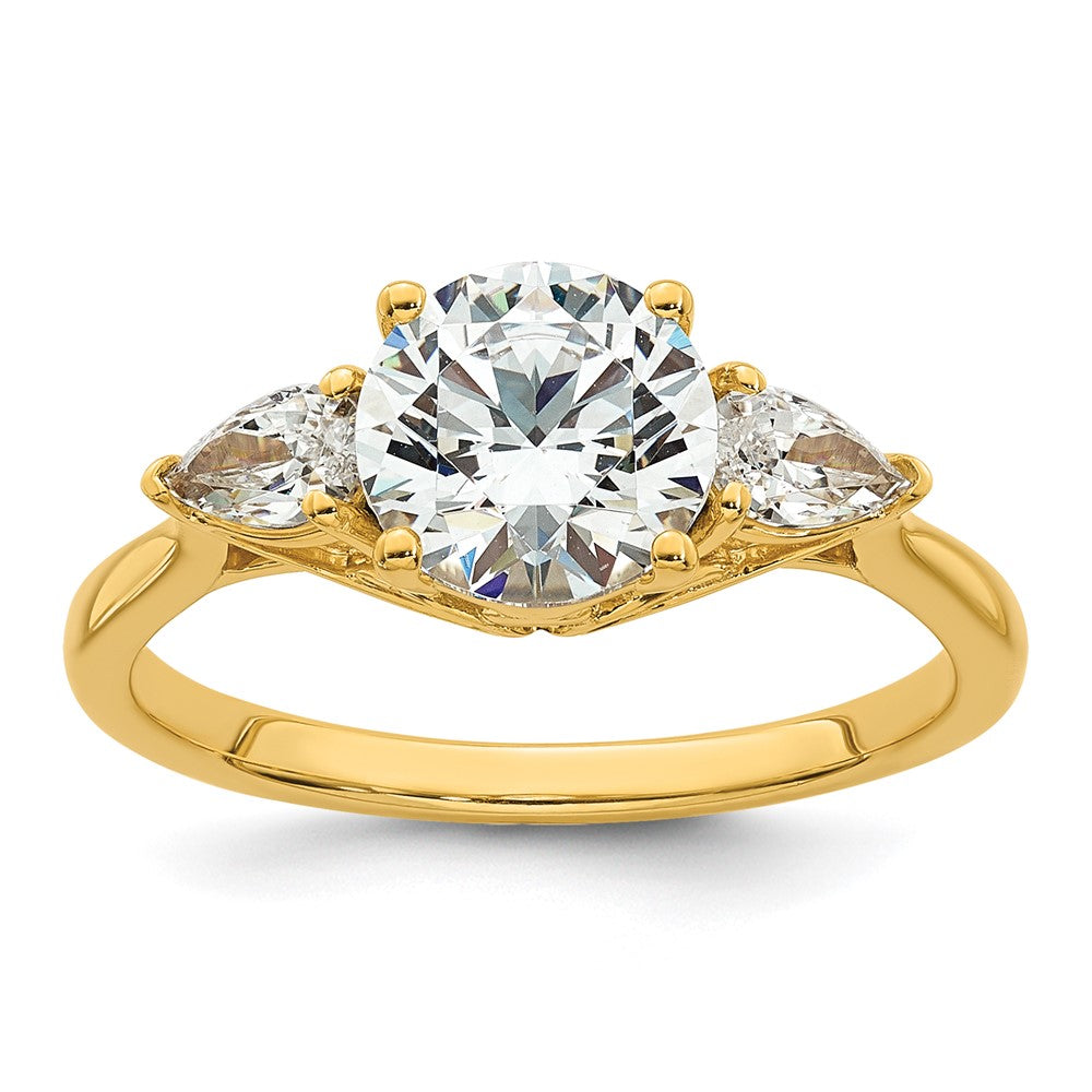 14k 1 7/8ct Lab Grown Diamond VS+ F+ Round w/Pear Comp 3 Stone Eng Ring