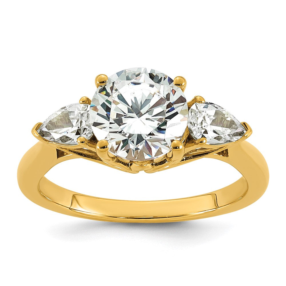 14k 2 1/2ct Lab Grown Diamond VS+ F+ Round w/Pear Comp 3 Stone Eng Ring