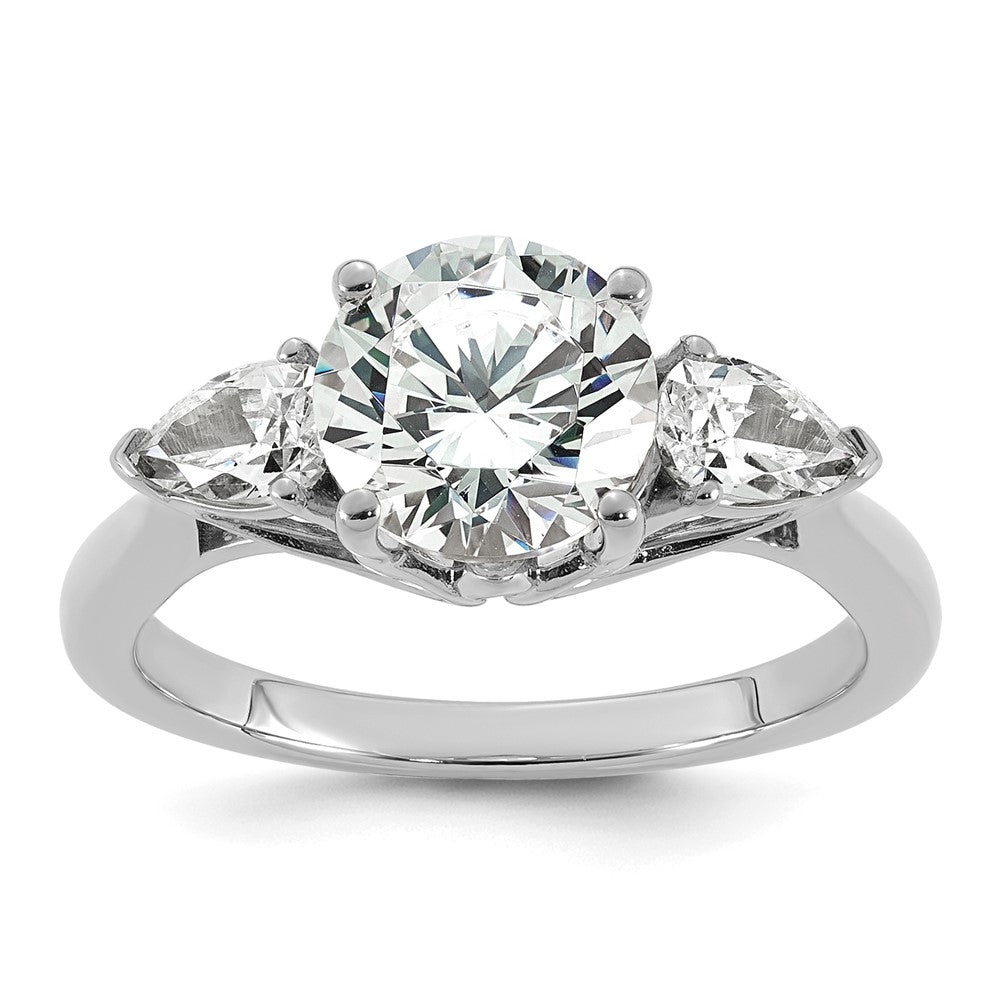 14kw 2 1/2ct Cert Lab Grown Dia VS+ F+ Round w/Pear Comp 3 Stone Eng Ring