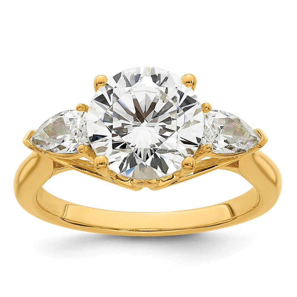14k 3 5/8ct Lab Grown Diamond VS+ F+ Round w/Pear Comp 3 Stone Eng Ring