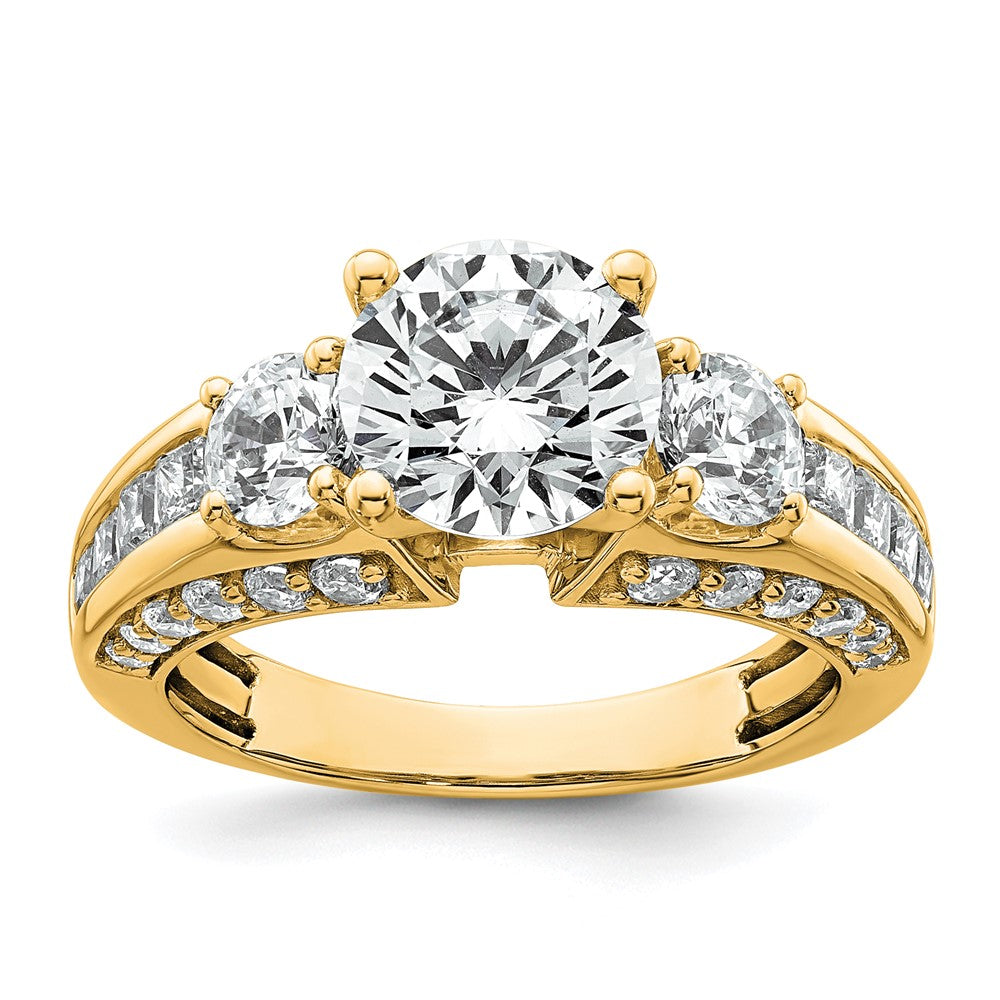 14k 3 3/4ct Cert Lab Grown Diamond VS+ F+ Round Comp 3 Stone Eng Ring