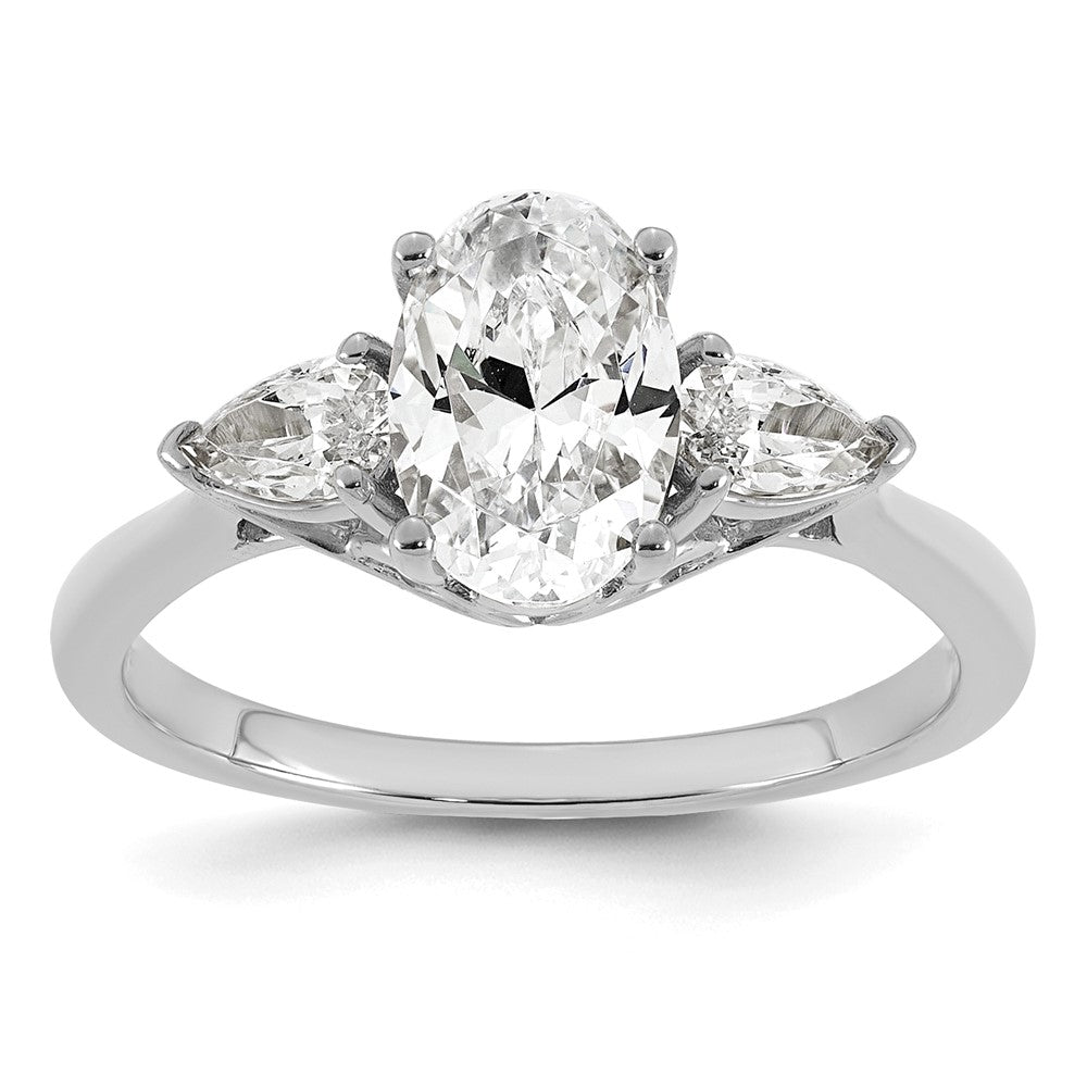 14kw 1 7/8ct Lab Grown Diamond VS+ F+ Oval/Pear Comp 3 Stone Eng Ring