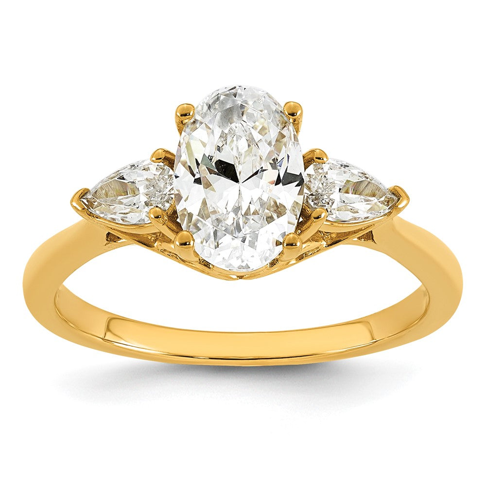 14k 1 7/8ct Lab Grown Diamond VS+ F+ Oval/Pear Comp 3 Stone Eng Ring