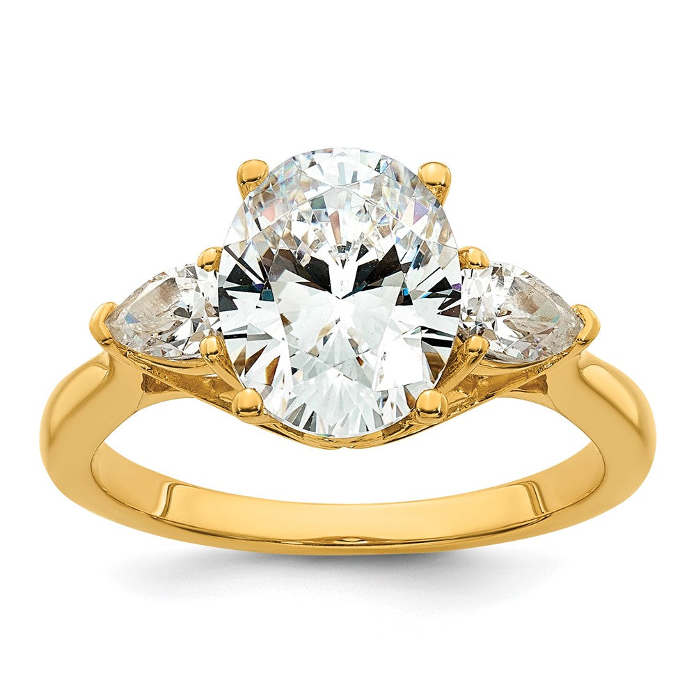 14k 2 1/2ct Cert Lab Grown Diamond VS+ F+ Oval/Pear Comp 3 Stone Eng Ring