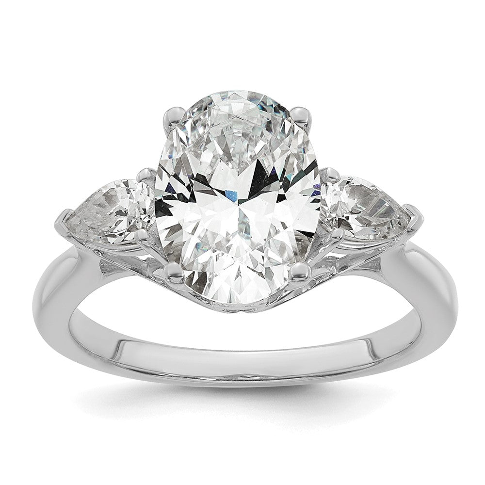 14kw 3ct Lab Grown Diamond VS+ F+ Oval/Pear Comp 3 Stone Eng Ring