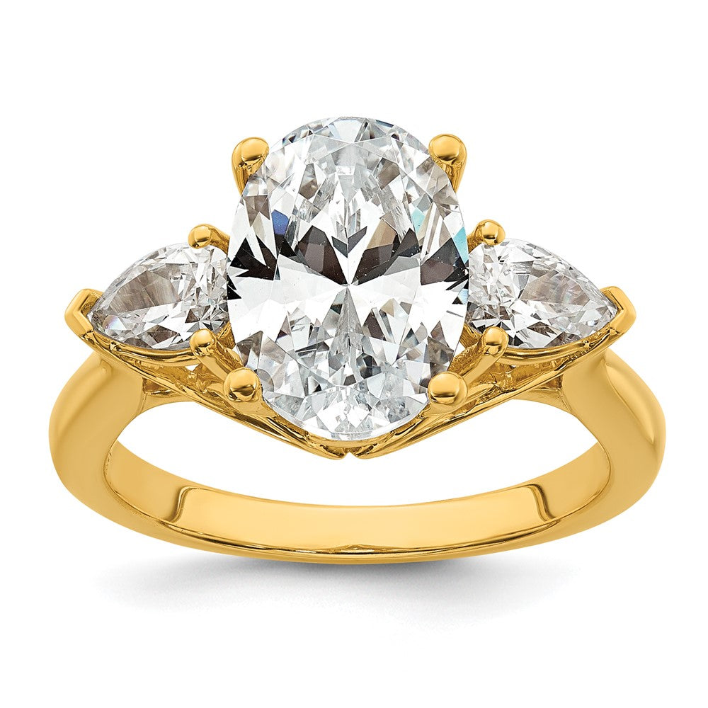 14k 3 5/8ct Cert Lab Grown Dia VS+ F+ Oval/Pear Comp 3 Stone Eng Ring