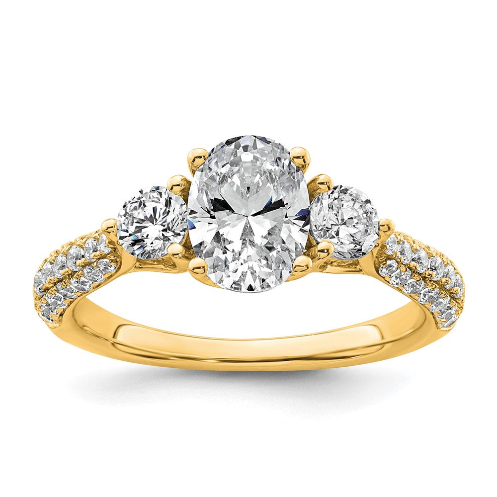 14k 3/4ct Lab Grown Diamond VS+ F+ Oval&Round S/M 3 Stone Eng Ring