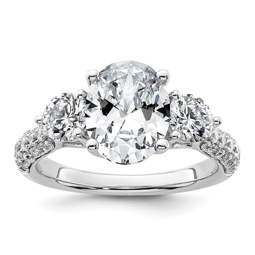 14kw 1 1/5ct Lab Grown Diamond VS+ F+ Oval&Round S/M 3 Stone Eng Ring