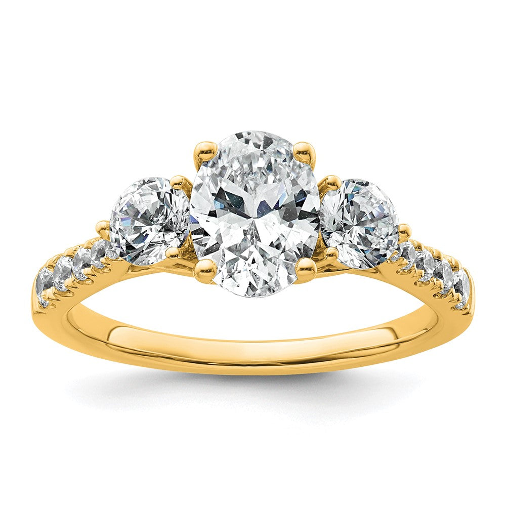 14k 1 3/4ct Cert Lab Grown Dia VS+ F+ Oval&Round Comp 3 Stone Eng Ring