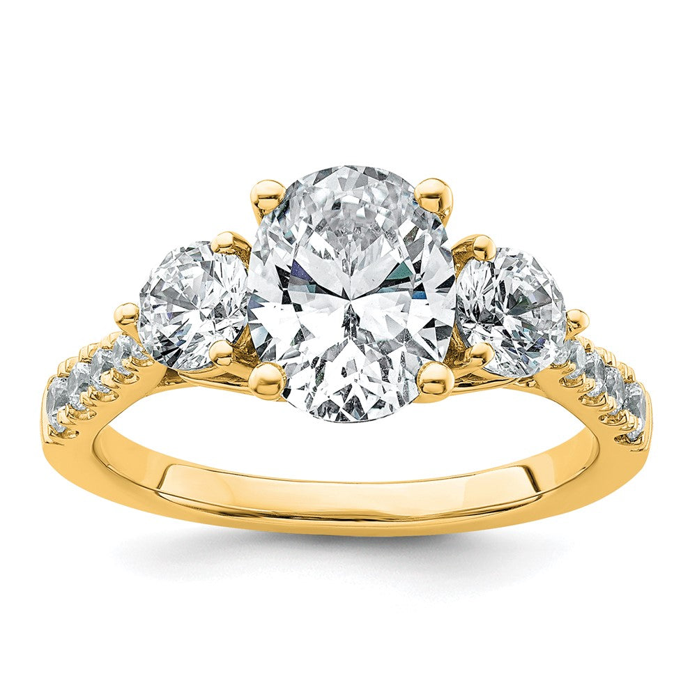 14k 2 1/2ct Cert Lab Grown Dia VS+ F+ Oval&Round Comp 3 Stone Eng Ring