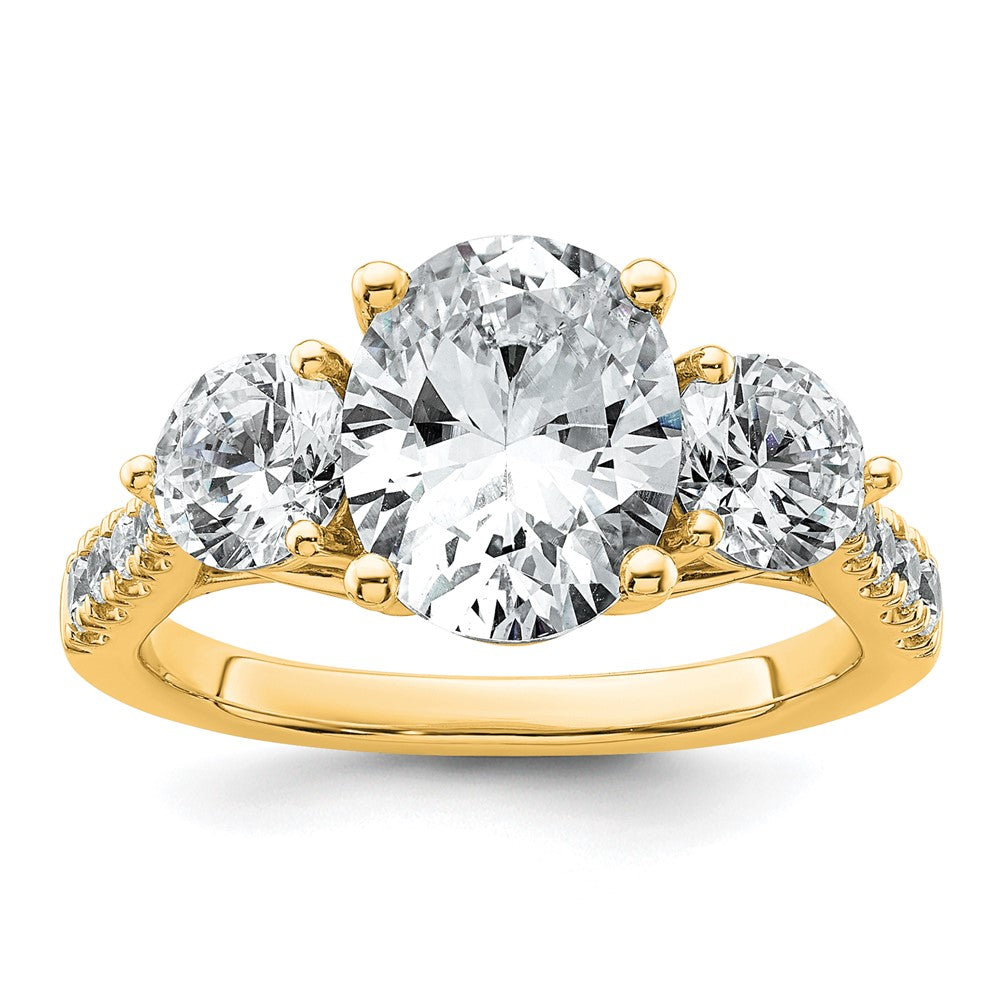 14k 1 1/4ct Lab Grown Diamond VS+ F+ Oval&Round S/M 3 Stone Eng Ring