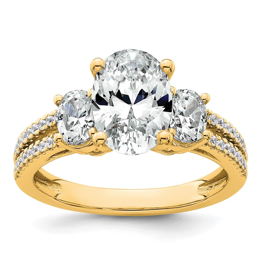 14k 2 5/8ct Cert Lab Grown Diamond VS+ F+ Oval Comp 3 Stone Eng Ring