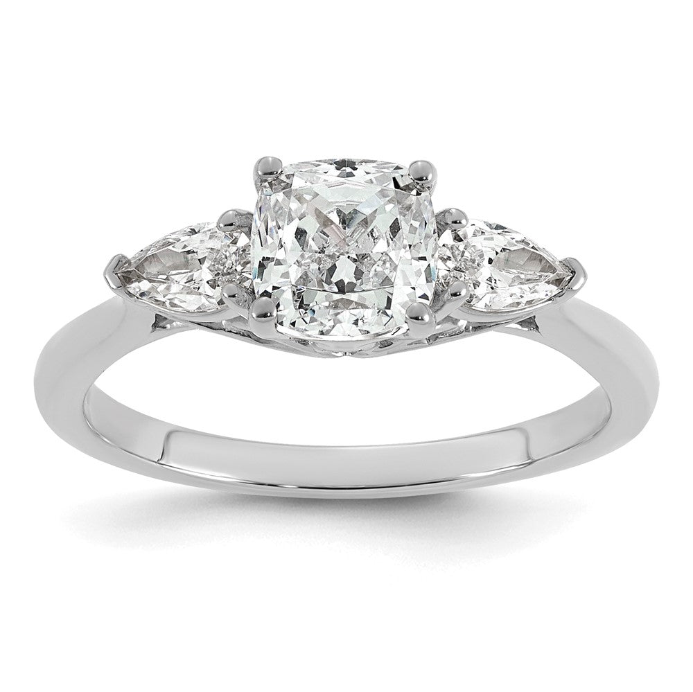 14kw 1 3/8ct Lab Grown Dia VS+ F+ Comp Cushion&Pear 3 Stone Eng Ring