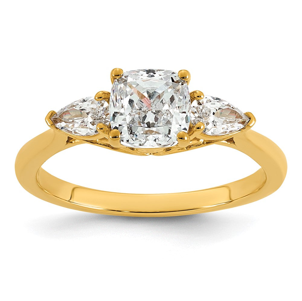 14k 1 3/8ct Lab Grown Diamond VS+ F+ Comp Cushion&Pear 3 Stone Eng Ring