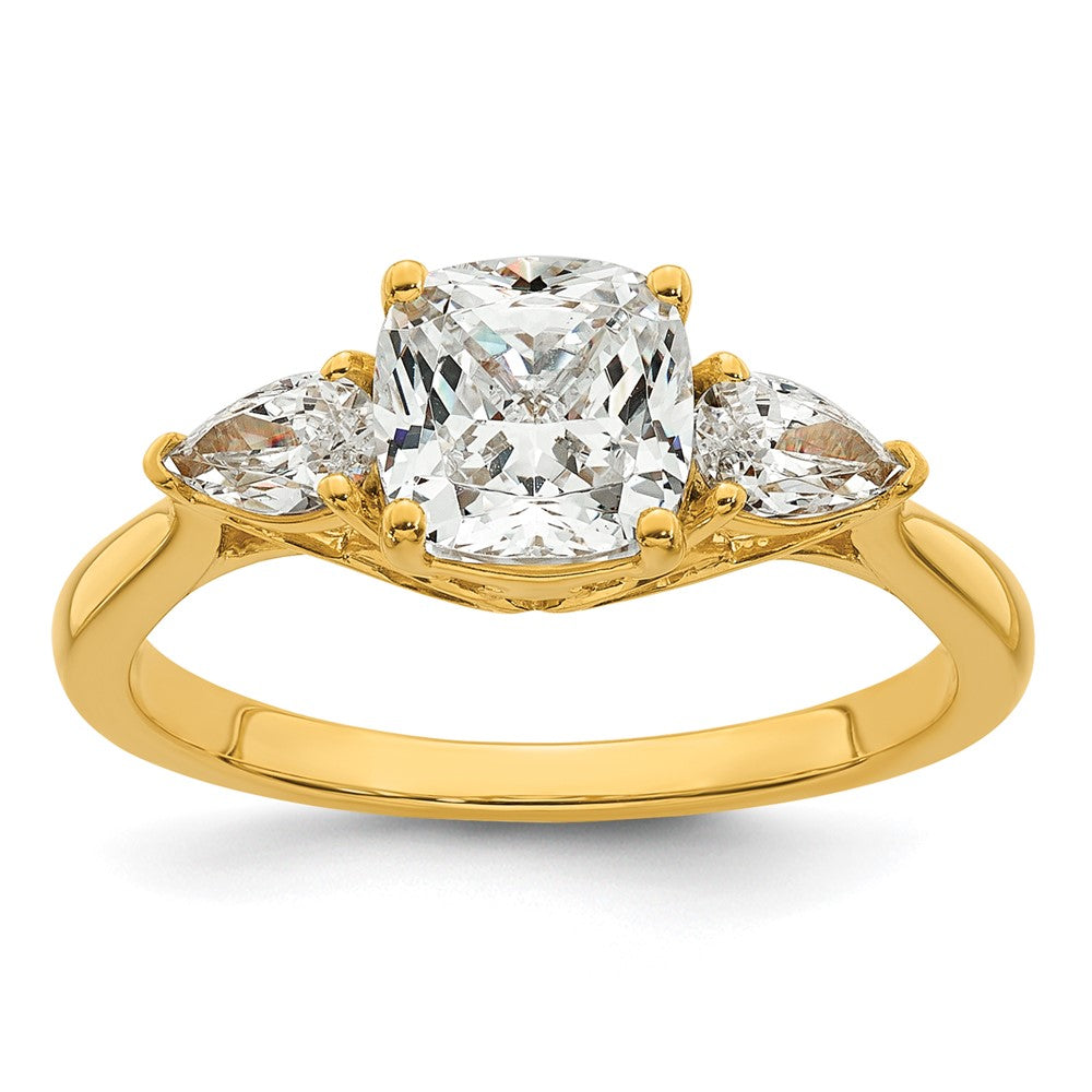 14k 2ct Lab Grown Diamond VS+ F+ Comp Cushion&Pear 3 Stone Eng Ring