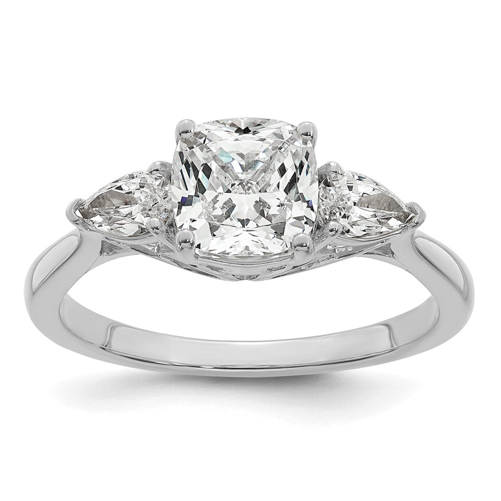 14kw 2ct Cert Lab Grown Dia VS+ F+ Comp Cushion&Pear 3 Stone Eng Ring
