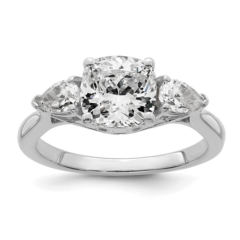 14kw 2 1/2ct Cert Lab Grown Dia VS+ F+ Comp Cushion&Pear 3 Stone Eng Ring