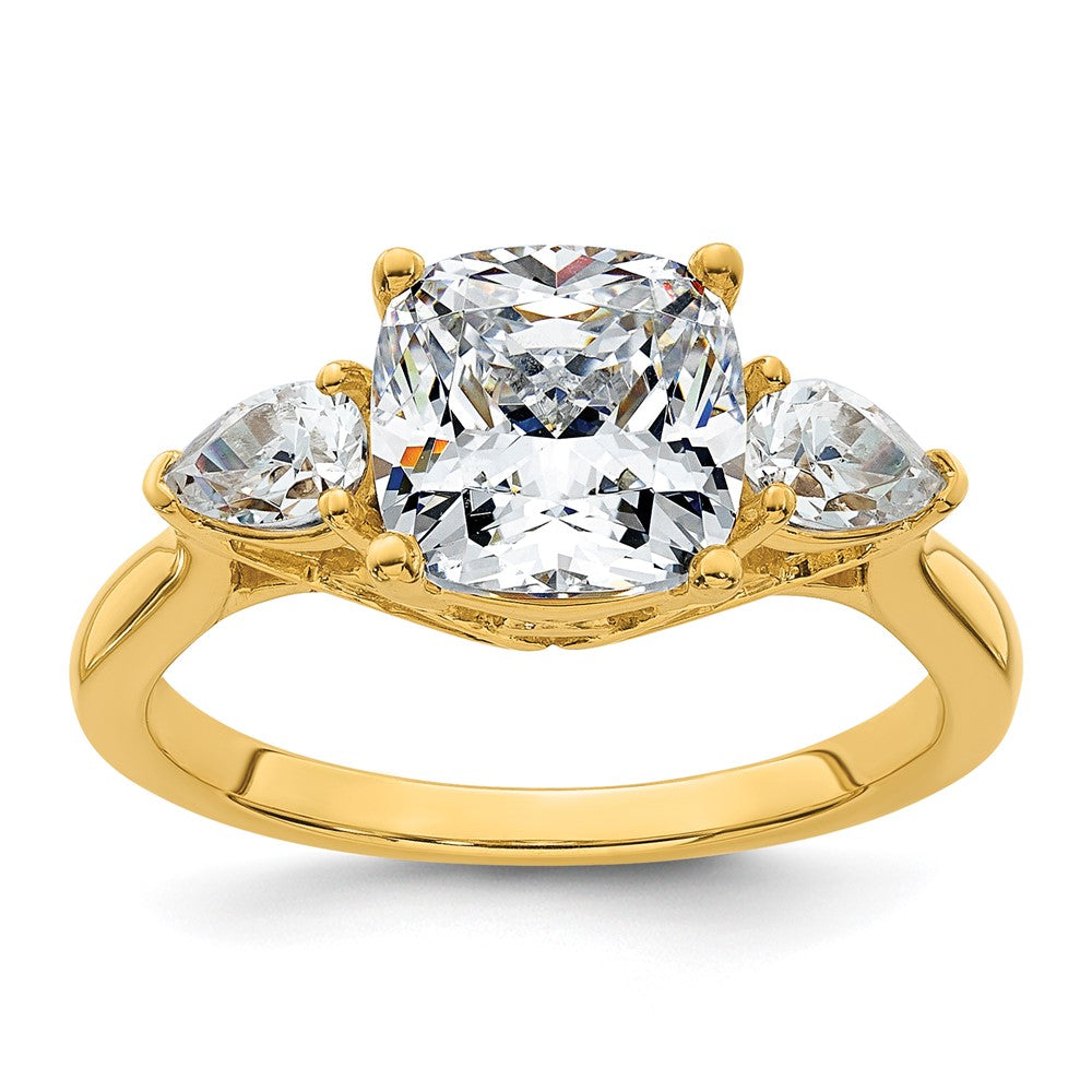 14k 3ct Cert Lab Grown Dia VS+ F+ Comp Cushion&Pear 3 Stone Eng Ring