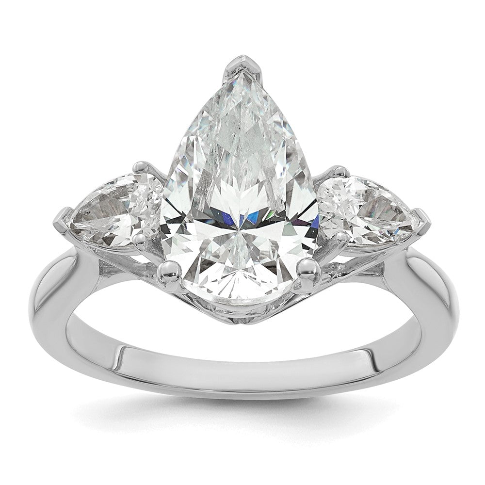 14kw 2 1/2ct Cert Lab Grown Diamond VS+ F+ Pear Complete 3 Stone Eng Ring