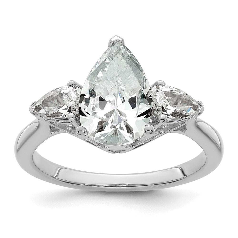 14kw 3ct Cert Lab Grown Diamond VS+ F+ Pear Complete 3 Stone Eng Ring