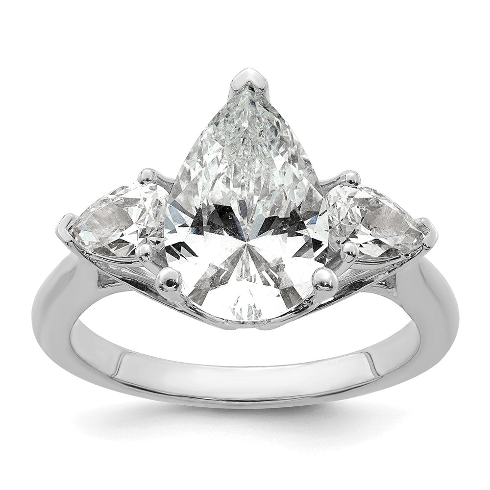 14kw 3 5/8ct Cert Lab Grown Diamond VS+ F+ Pear Complete 3 Stone Eng Ring