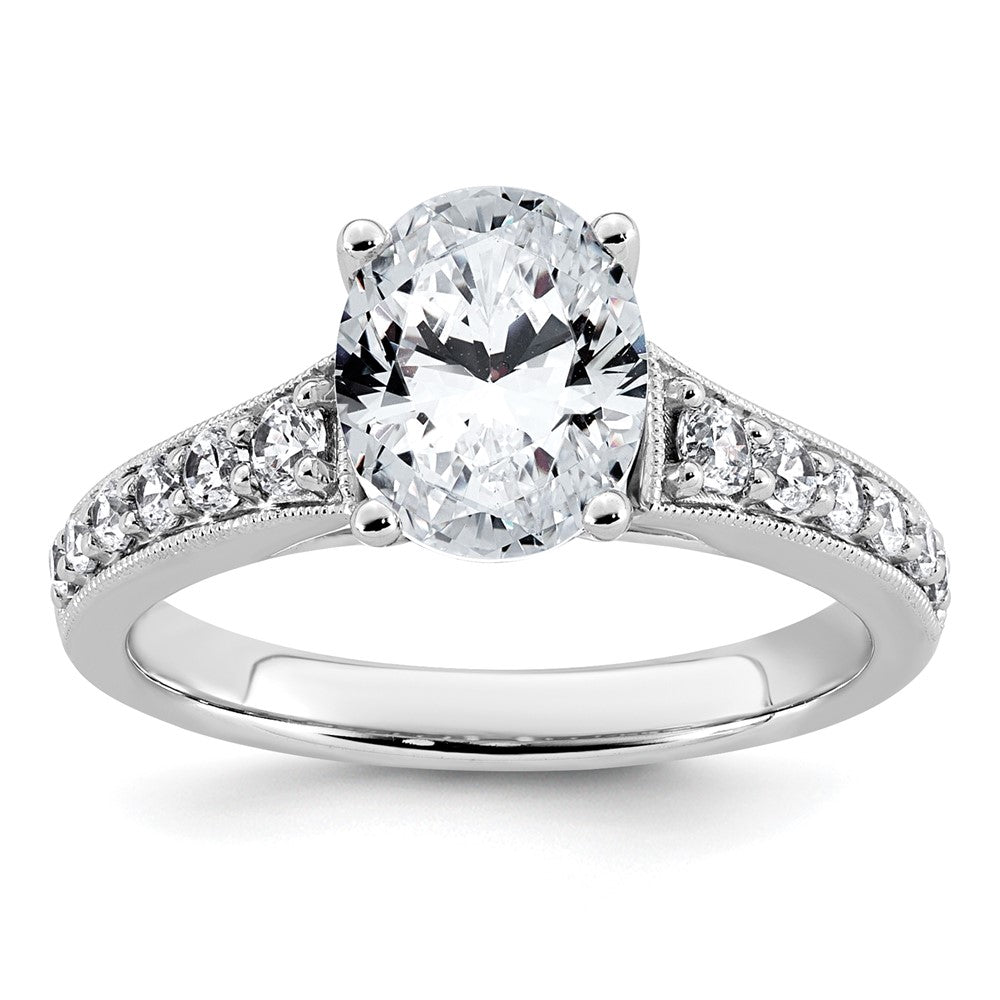 14k White Gold 1 7/8ct Lab Grown Diamond VS+ F+ Oval Complete Eng Ring