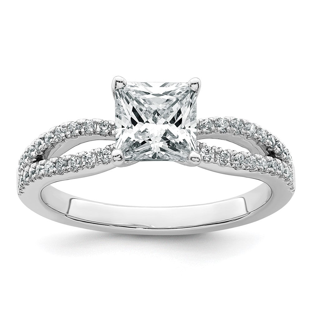 14kw 1 1/2 carat Lab Grown Diamond VS+ F+ Princess Semi-mnt Eng Ring