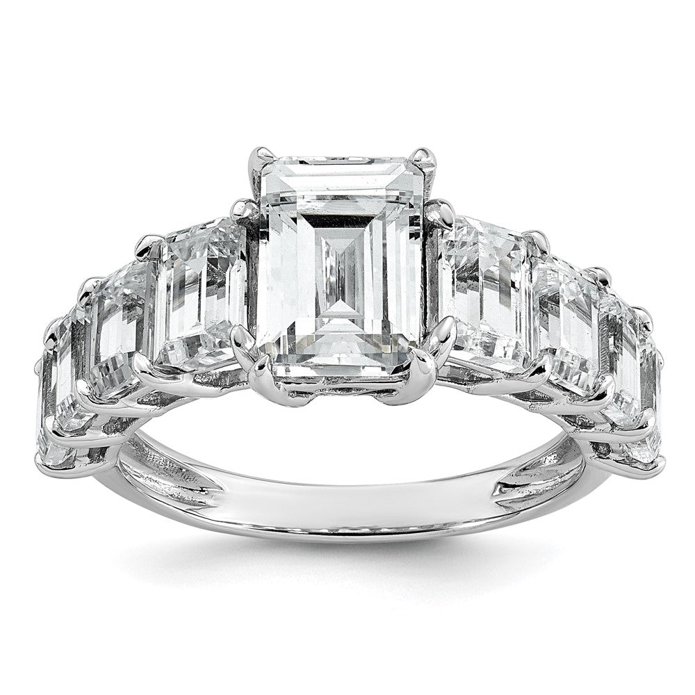 14kw 5ct Cert Lab Grown Dia VS+ F+ Emerald Comp Shared Prong Eng Ring