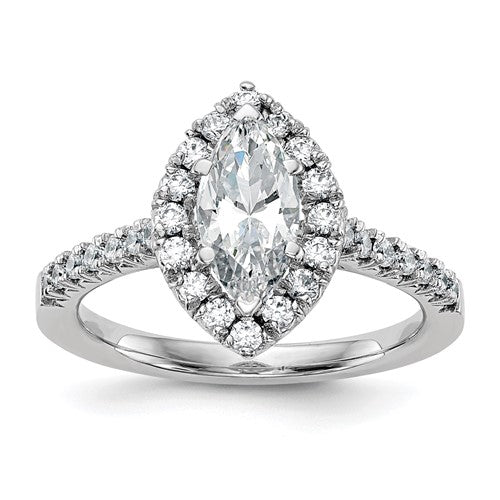 14K White Gold Halo Plus (Holds 1 carat (5.5mm) Princess Center) 1/2 carat Diamond Semi-Mount Engagement Ring