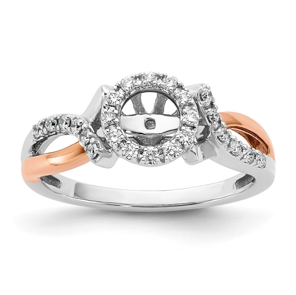 14k Two-Tone 1/4 ct Lab Grown Dia VS/SI+ G+ Halo Semi Peg Set Eng Ring