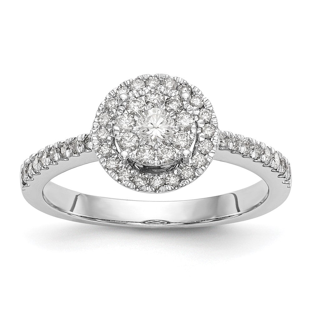 14k White Gold 1/2ct Lab Grown Diamond VS/SI+ G+ Comp Cluster Eng Ring